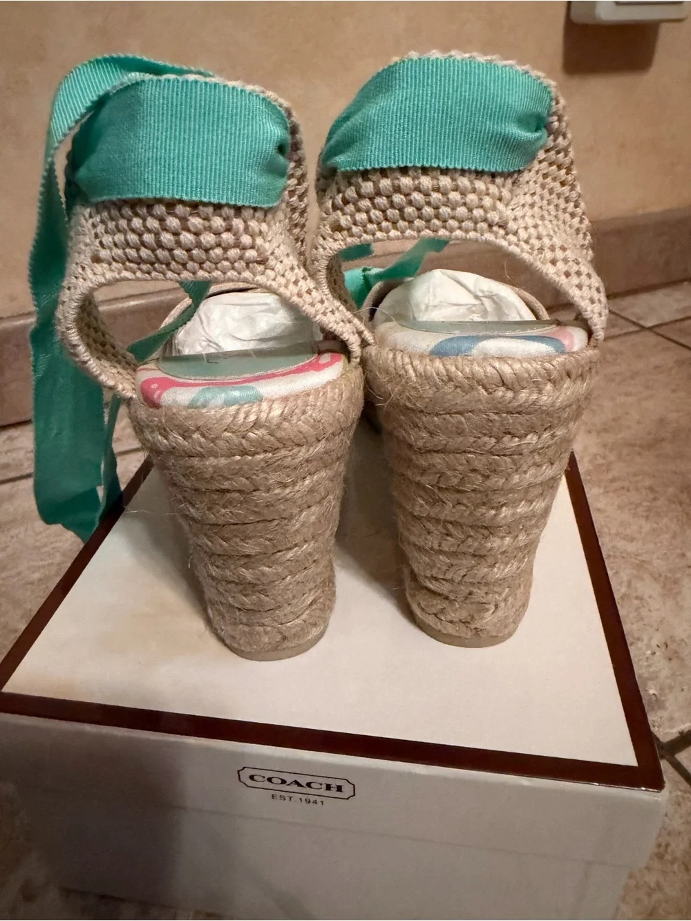 COACH Maryn Web/Gros G Lth Natural White w/Teal Women's size 9M